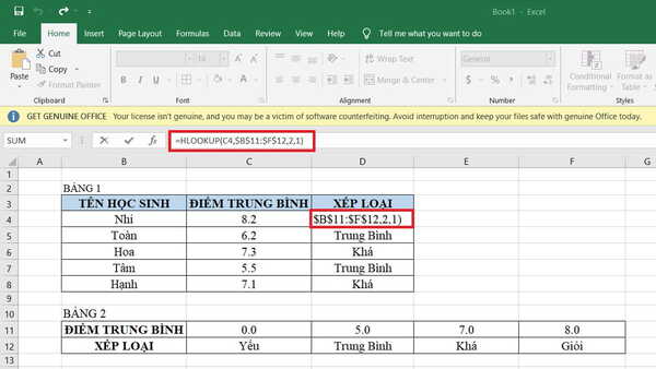 Cách sử dụng hàm HLOOKUP trong Excel