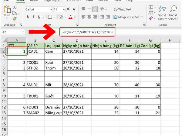Hàm Subtotal cũng là hàm dùng để đánh số thứ tự trong Excel