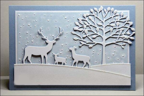 Thiệp nổi Giáng Sinh thanh lịch với sắc trắng xanh (Nguồn: Internet)