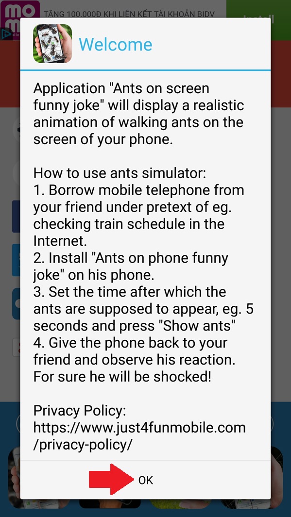 Hướng dẫn app kiến bò trên màn hình điện thoại 